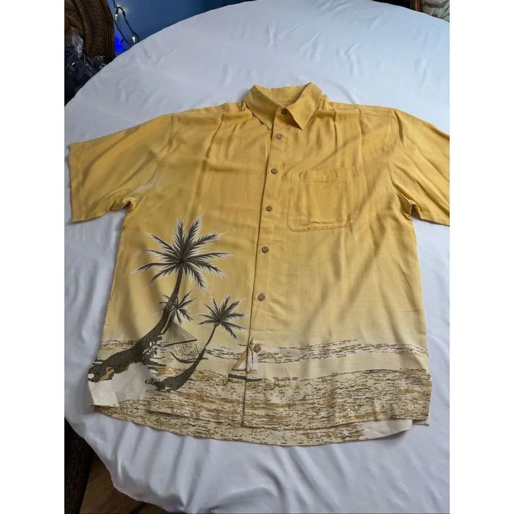 Dickie Walker Vintage Hawaiian Camp Silk Button Up Shirt Size Large